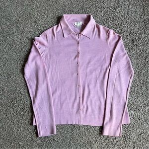 Brooks 346 100% Silk Pink Lightweight Button Up Sweater Cardigan Transitional